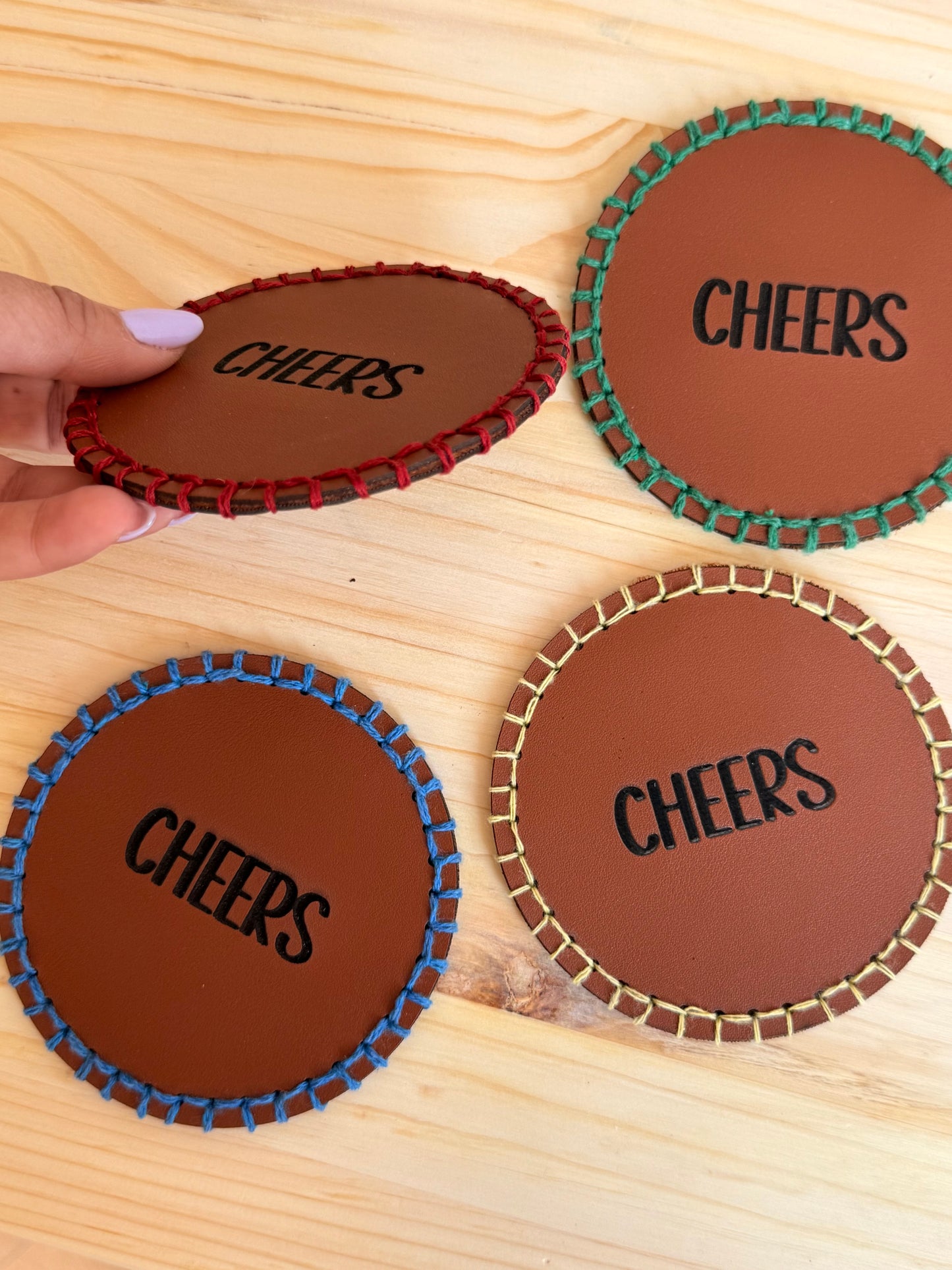 Stitched Cheers Coasters | Set of 4