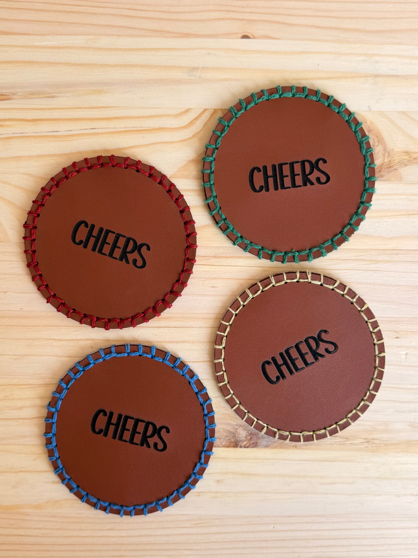Stitched Cheers Coasters | Set of 4